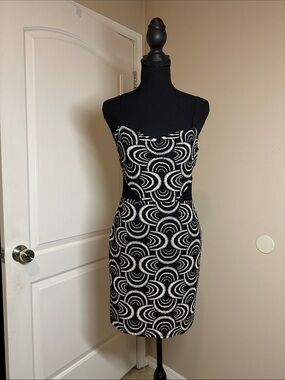Free People Black and White Mini Dress with Circular Pattern